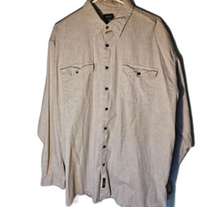 IZOD Men’s XLT Tall Button Down Shirt | 100% Cotton Gray Cream Plaid Long Sleeve
